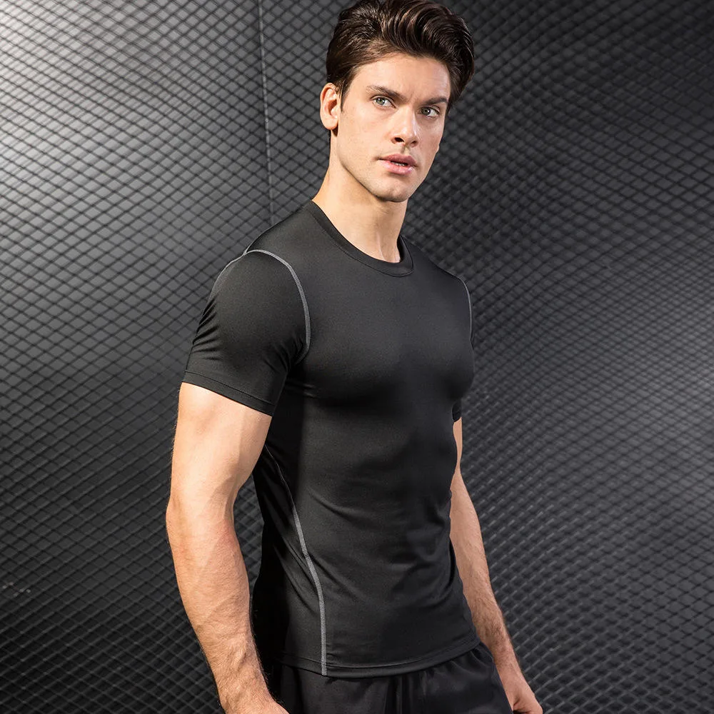 Custom Men Gym Wear Workout Training Bodybuilding T Shirt Polyester Spandex Quick Dry Compression Stretchy Short Sleeve Base Layer T Shirt