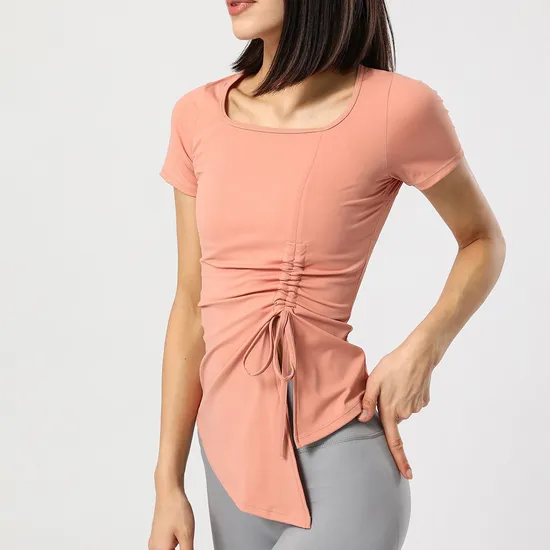 Ds156 Donna Yoga Senza peso Maglia traspirante Patchwork Allentato Sport Fitness Manica corta T